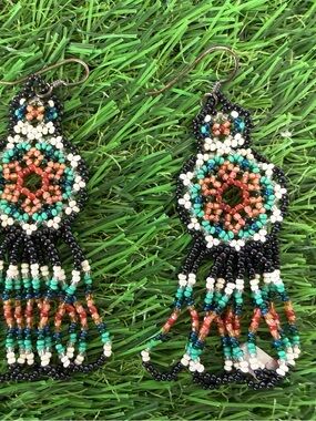 Handmade Multicolor Beaded Fringe Earrings - Women Jewelry
